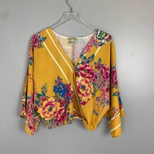 Flying Tomato | Mustard & Floral Faux Wrap Blouse